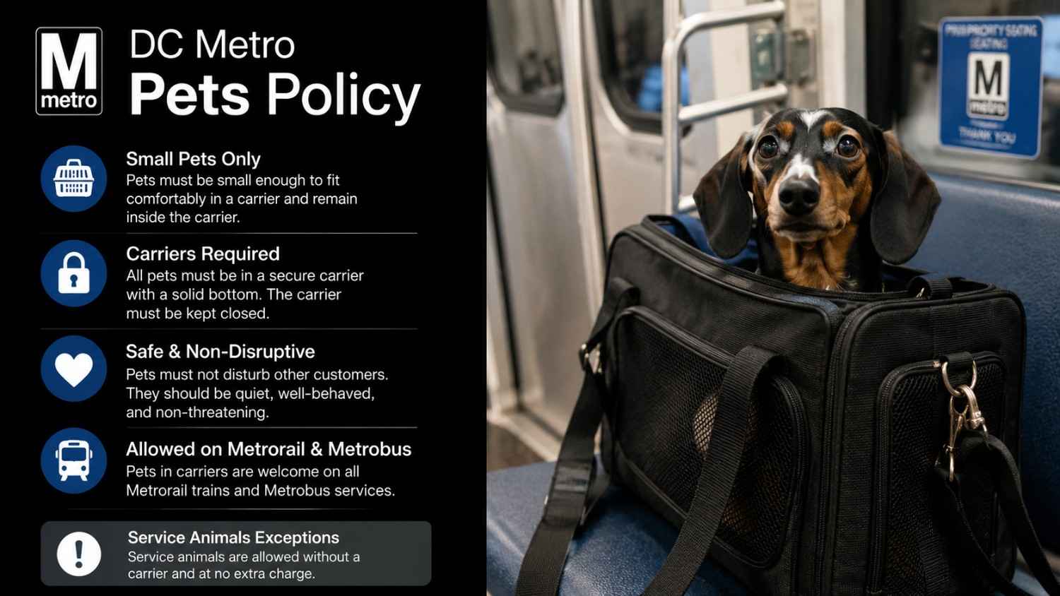 DC Metro Pets Policy Rules for Dogs, Cats & Service Animals